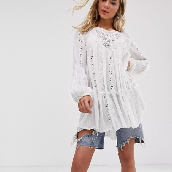 Free People Dresses & Skirts - Free People White Lace Kiss Kiss Tunic